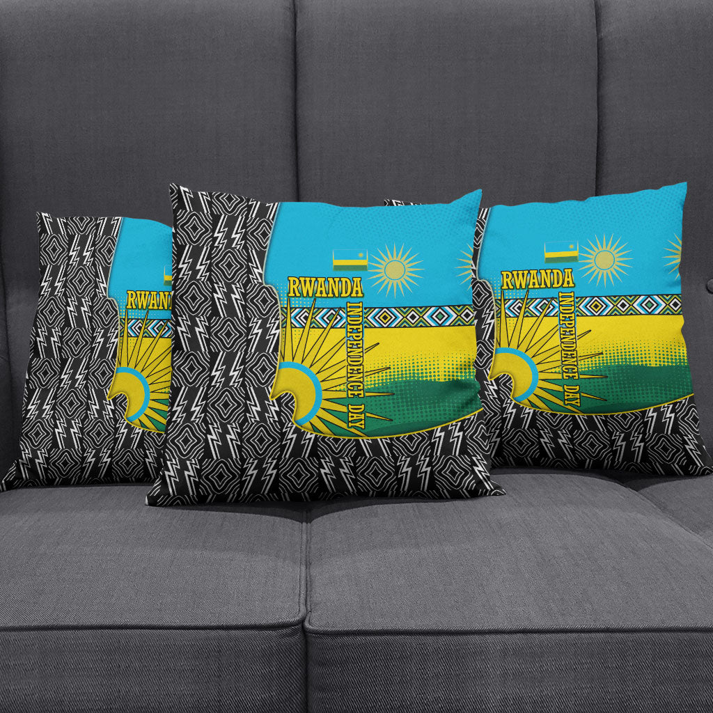 Rwanda Independence Day Unite Paix Progres Pillow Cover African Geometric Pattern - Power Fist And Coffee Branch Art