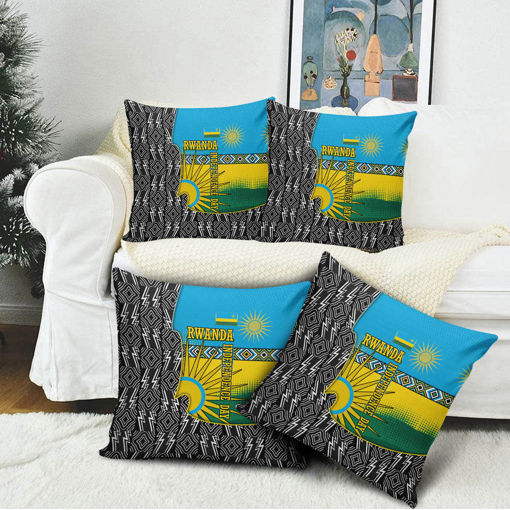 Rwanda Independence Day Unite Paix Progres Pillow Cover African Geometric Pattern - Power Fist And Coffee Branch Art