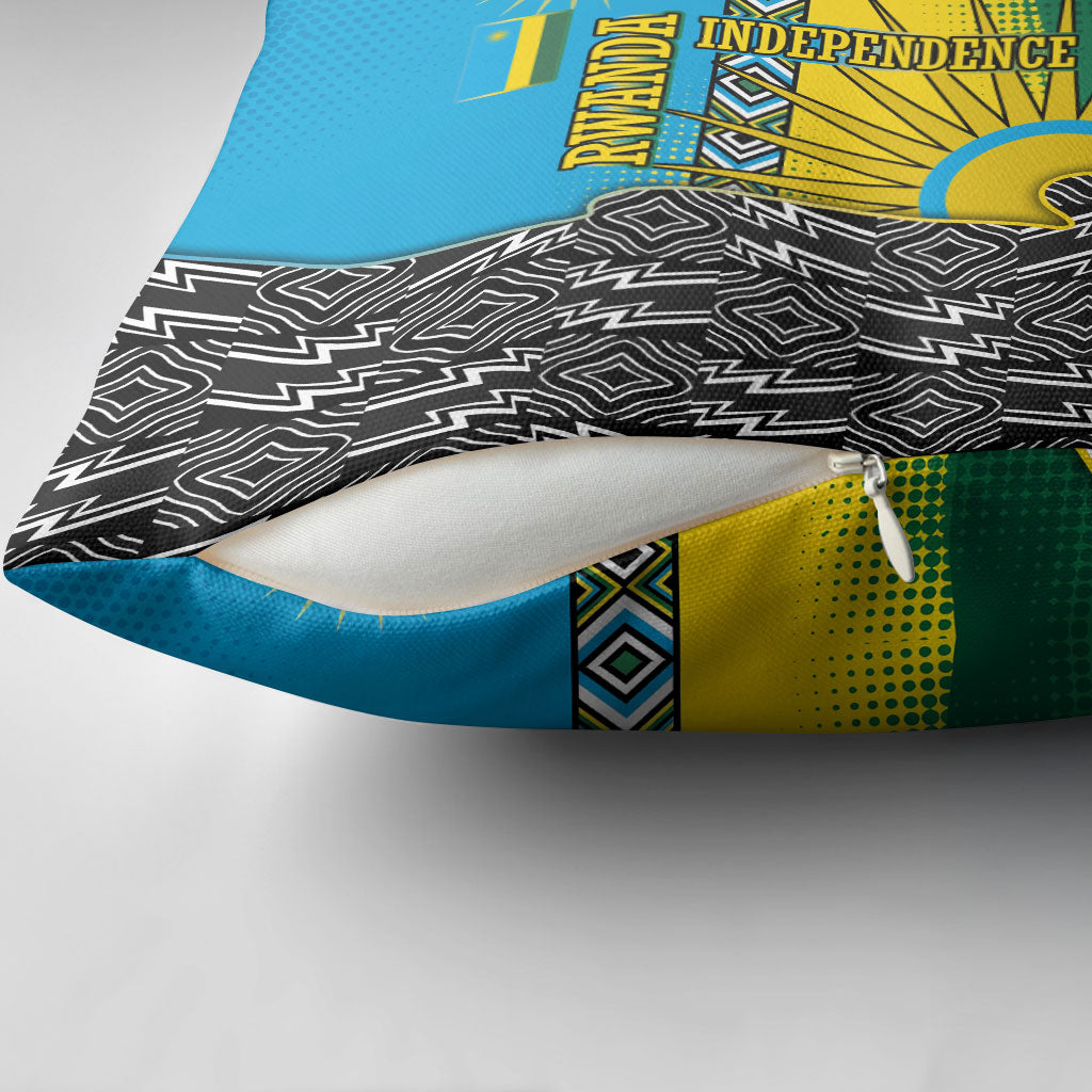 Rwanda Independence Day Unite Paix Progres Pillow Cover African Geometric Pattern - Power Fist And Coffee Branch Art