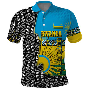 Rwanda Independence Day Unite Paix Progres Polo Shirt African Geometric Pattern - Power Fist And Coffee Branch Art