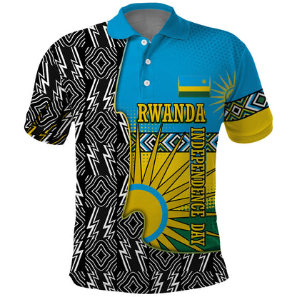 Rwanda Independence Day Unite Paix Progres Polo Shirt African Geometric Pattern - Power Fist And Coffee Branch Art