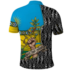 Rwanda Independence Day Unite Paix Progres Polo Shirt African Geometric Pattern - Power Fist And Coffee Branch Art