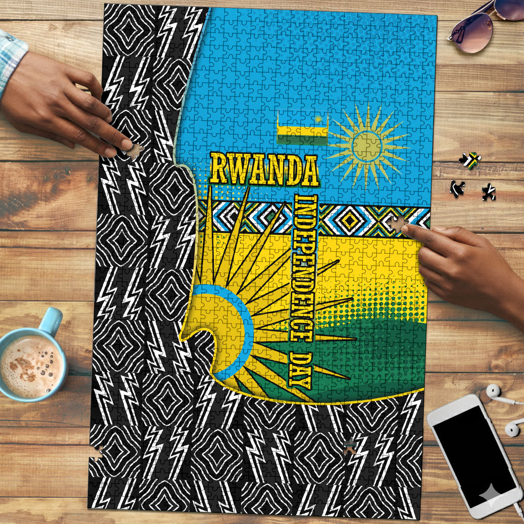Rwanda Independence Day Unite Paix Progres Puzzle African Geometric Pattern - Power Fist And Coffee Branch Art