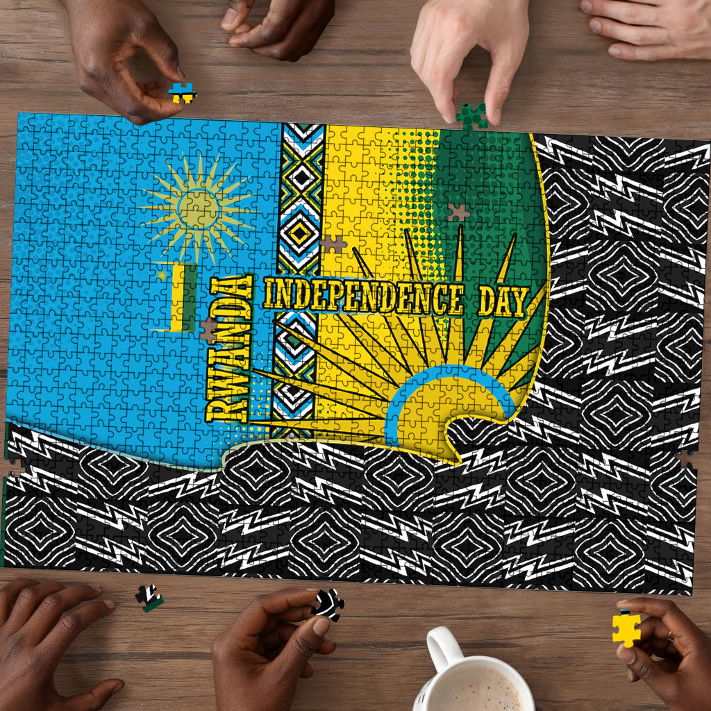 Rwanda Independence Day Unite Paix Progres Puzzle African Geometric Pattern - Power Fist And Coffee Branch Art