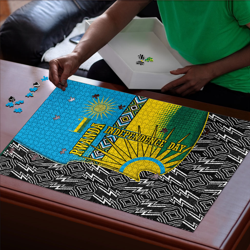 Rwanda Independence Day Unite Paix Progres Puzzle African Geometric Pattern - Power Fist And Coffee Branch Art