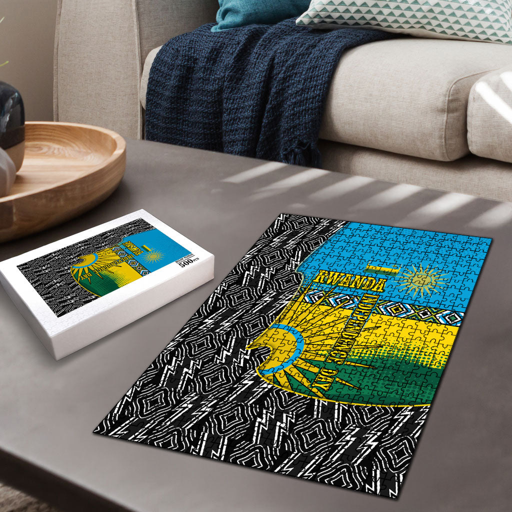 Rwanda Independence Day Unite Paix Progres Puzzle African Geometric Pattern - Power Fist And Coffee Branch Art