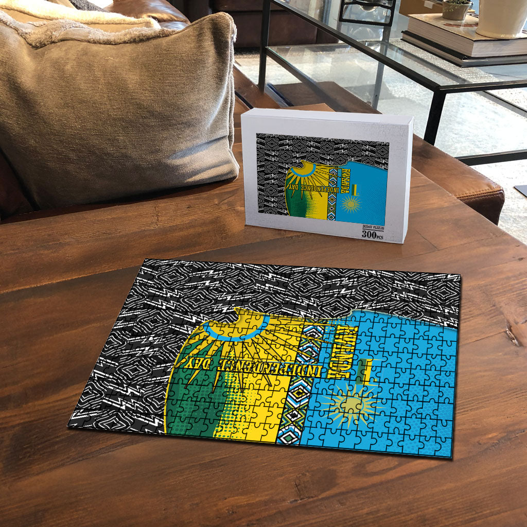 Rwanda Independence Day Unite Paix Progres Puzzle African Geometric Pattern - Power Fist And Coffee Branch Art