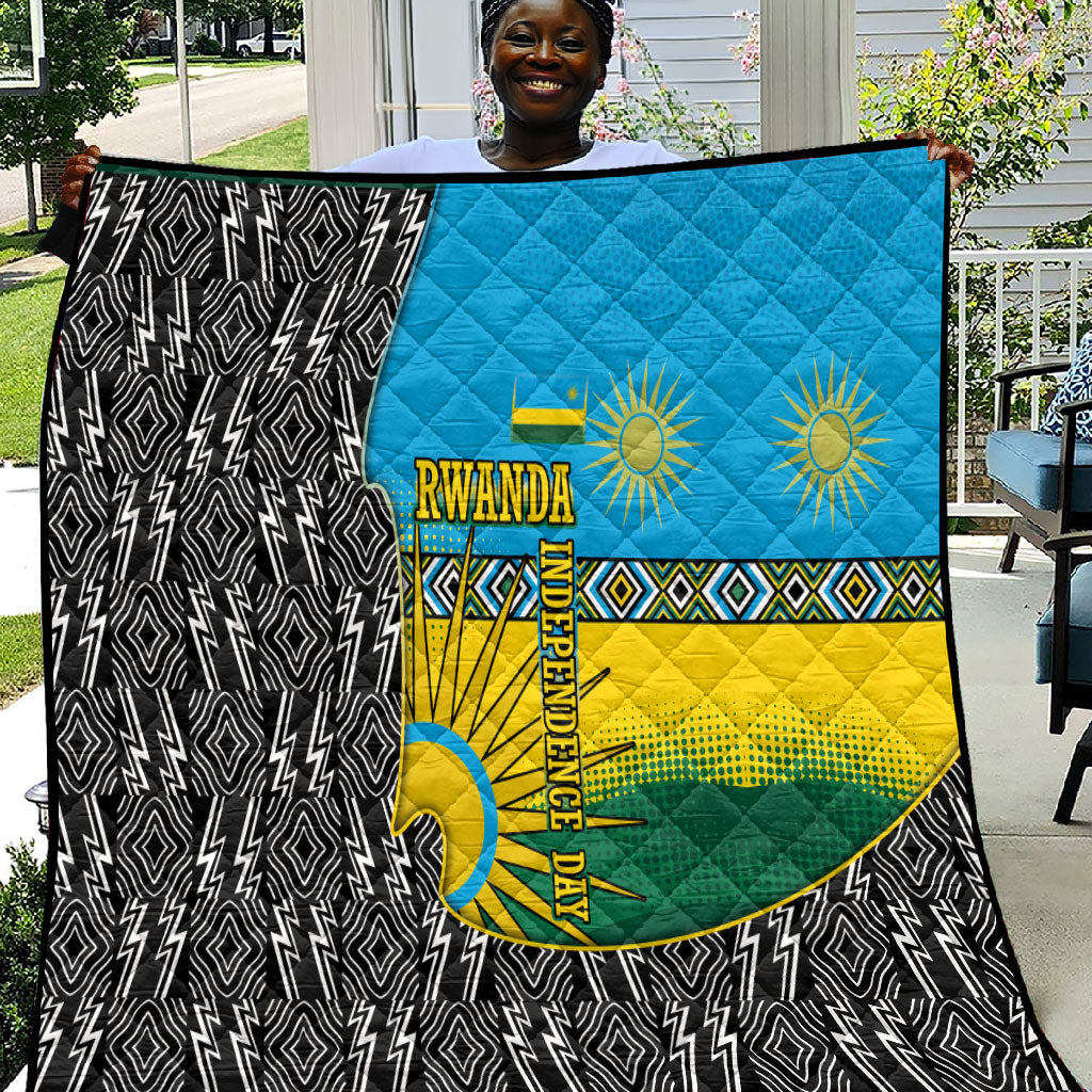 Rwanda Independence Day Unite Paix Progres Quilt African Geometric Pattern - Power Fist And Coffee Branch Art