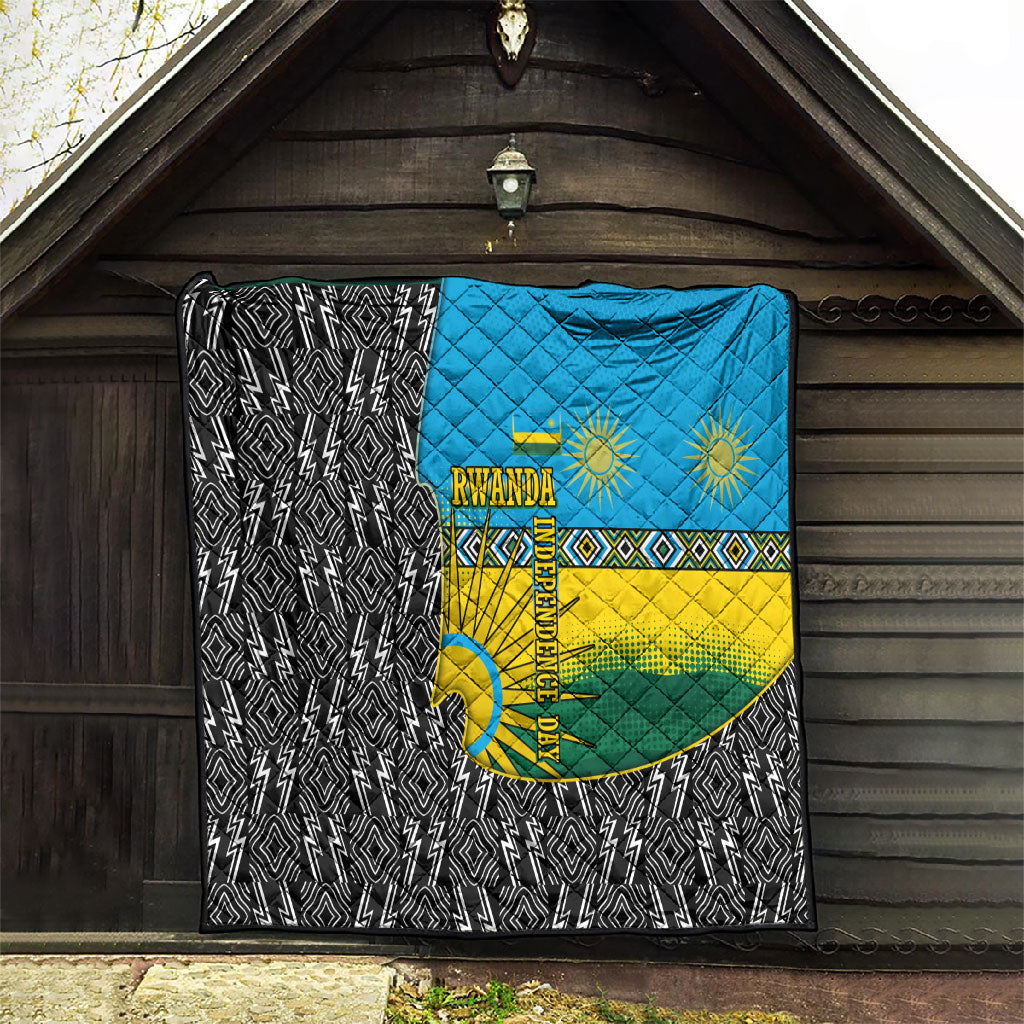 Rwanda Independence Day Unite Paix Progres Quilt African Geometric Pattern - Power Fist And Coffee Branch Art