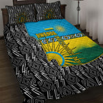 Rwanda Independence Day Unite Paix Progres Quilt Bed Set African Geometric Pattern - Power Fist And Coffee Branch Art