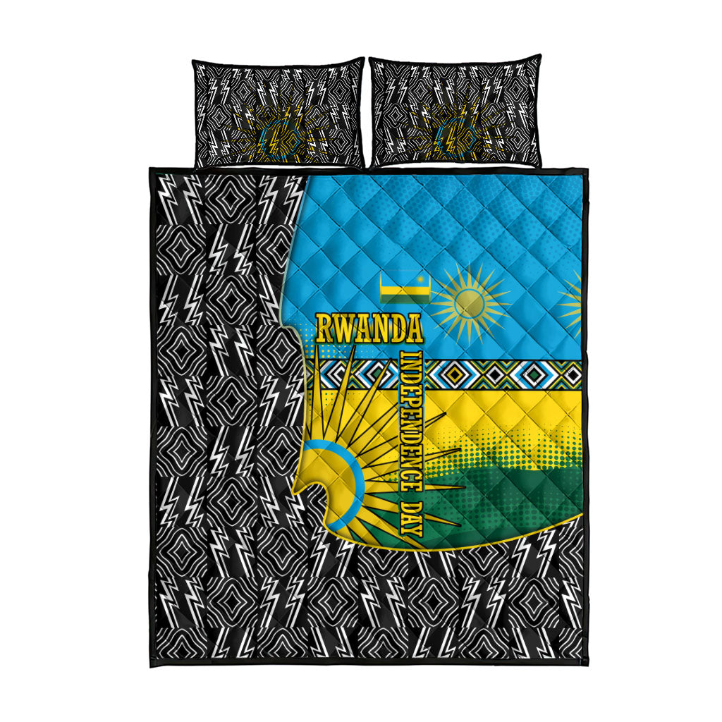 Rwanda Independence Day Unite Paix Progres Quilt Bed Set African Geometric Pattern - Power Fist And Coffee Branch Art