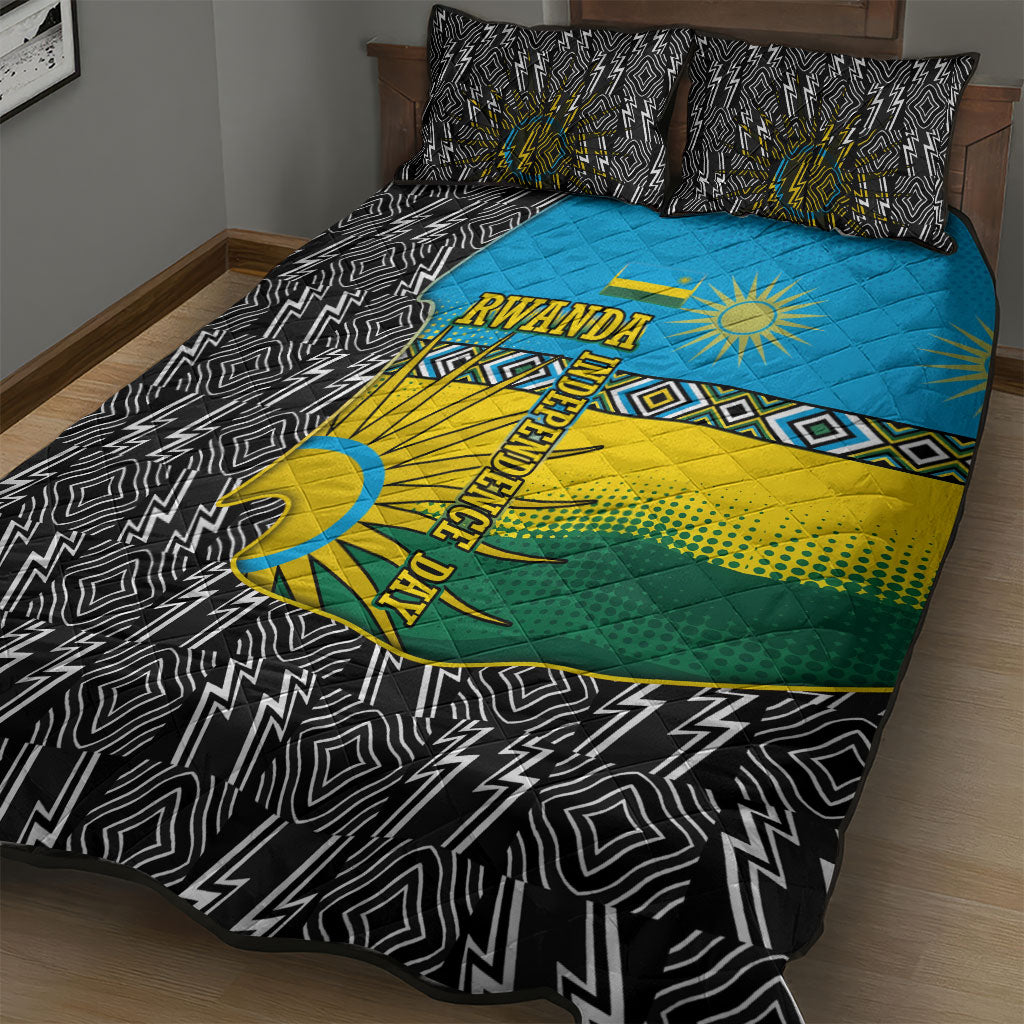 Rwanda Independence Day Unite Paix Progres Quilt Bed Set African Geometric Pattern - Power Fist And Coffee Branch Art