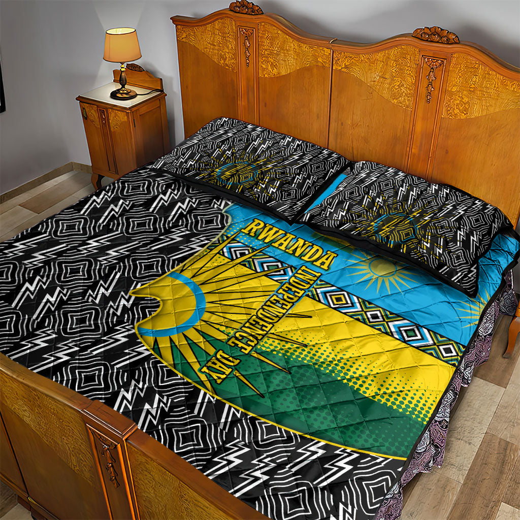 Rwanda Independence Day Unite Paix Progres Quilt Bed Set African Geometric Pattern - Power Fist And Coffee Branch Art