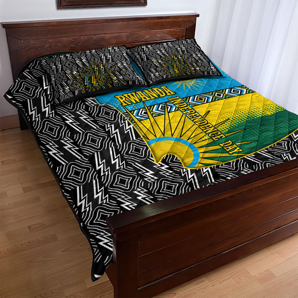 Rwanda Independence Day Unite Paix Progres Quilt Bed Set African Geometric Pattern - Power Fist And Coffee Branch Art
