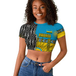 Rwanda Independence Day Unite Paix Progres Raglan Cropped T shirt African Geometric Pattern - Power Fist And Coffee Branch Art