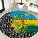 Rwanda Independence Day Unite Paix Progres Round Carpet African Geometric Pattern - Power Fist And Coffee Branch Art
