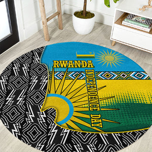 Rwanda Independence Day Unite Paix Progres Round Carpet African Geometric Pattern - Power Fist And Coffee Branch Art