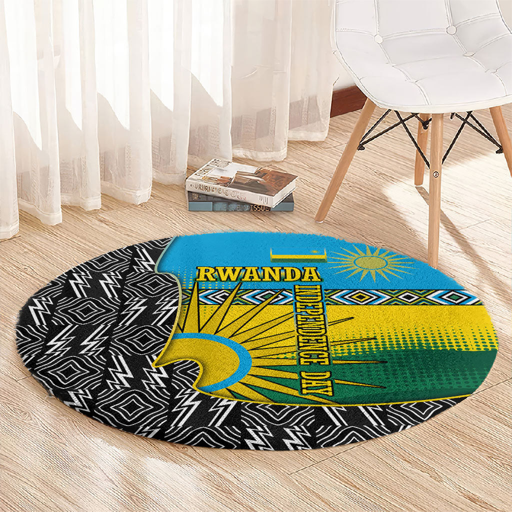 Rwanda Independence Day Unite Paix Progres Round Carpet African Geometric Pattern - Power Fist And Coffee Branch Art