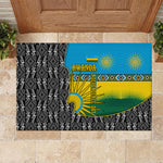 Rwanda Independence Day Unite Paix Progres Rubber Doormat African Geometric Pattern - Power Fist And Coffee Branch Art