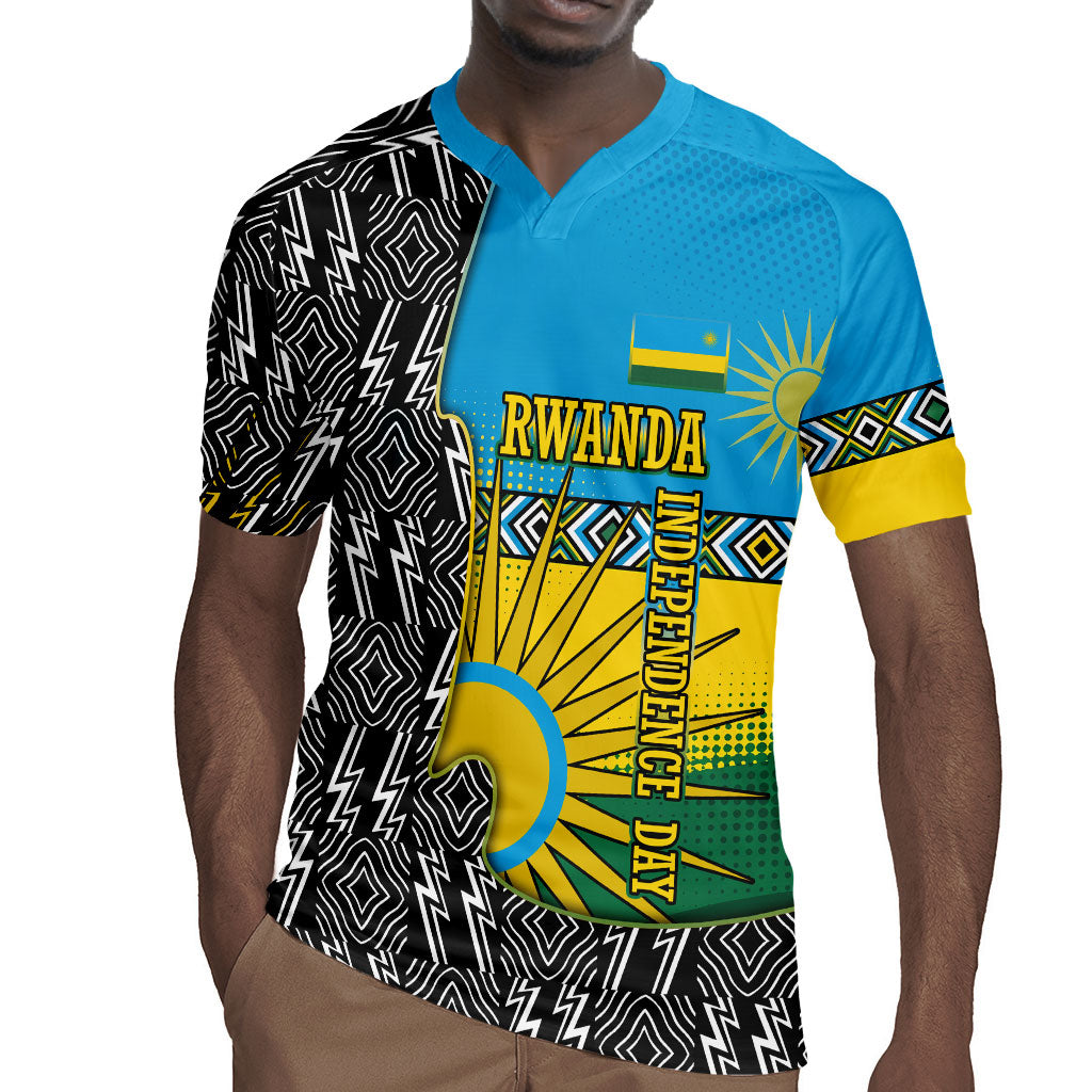 Rwanda Independence Day Unite Paix Progres Rugby Jersey African Geometric Pattern - Power Fist And Coffee Branch Art