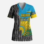 Rwanda Independence Day Unite Paix Progres Scrub Top African Geometric Pattern - Power Fist And Coffee Branch Art