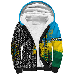 Rwanda Independence Day Unite Paix Progres Sherpa Hoodie African Geometric Pattern - Power Fist And Coffee Branch Art