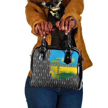 Rwanda Independence Day Unite Paix Progres Shoulder Handbag African Geometric Pattern - Power Fist And Coffee Branch Art