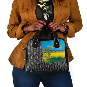 Rwanda Independence Day Unite Paix Progres Shoulder Handbag African Geometric Pattern - Power Fist And Coffee Branch Art