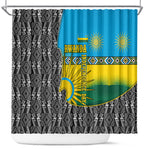 Rwanda Independence Day Unite Paix Progres Shower Curtain African Geometric Pattern - Power Fist And Coffee Branch Art