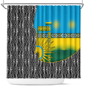 Rwanda Independence Day Unite Paix Progres Shower Curtain African Geometric Pattern - Power Fist And Coffee Branch Art