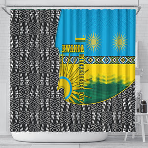 Rwanda Independence Day Unite Paix Progres Shower Curtain African Geometric Pattern - Power Fist And Coffee Branch Art