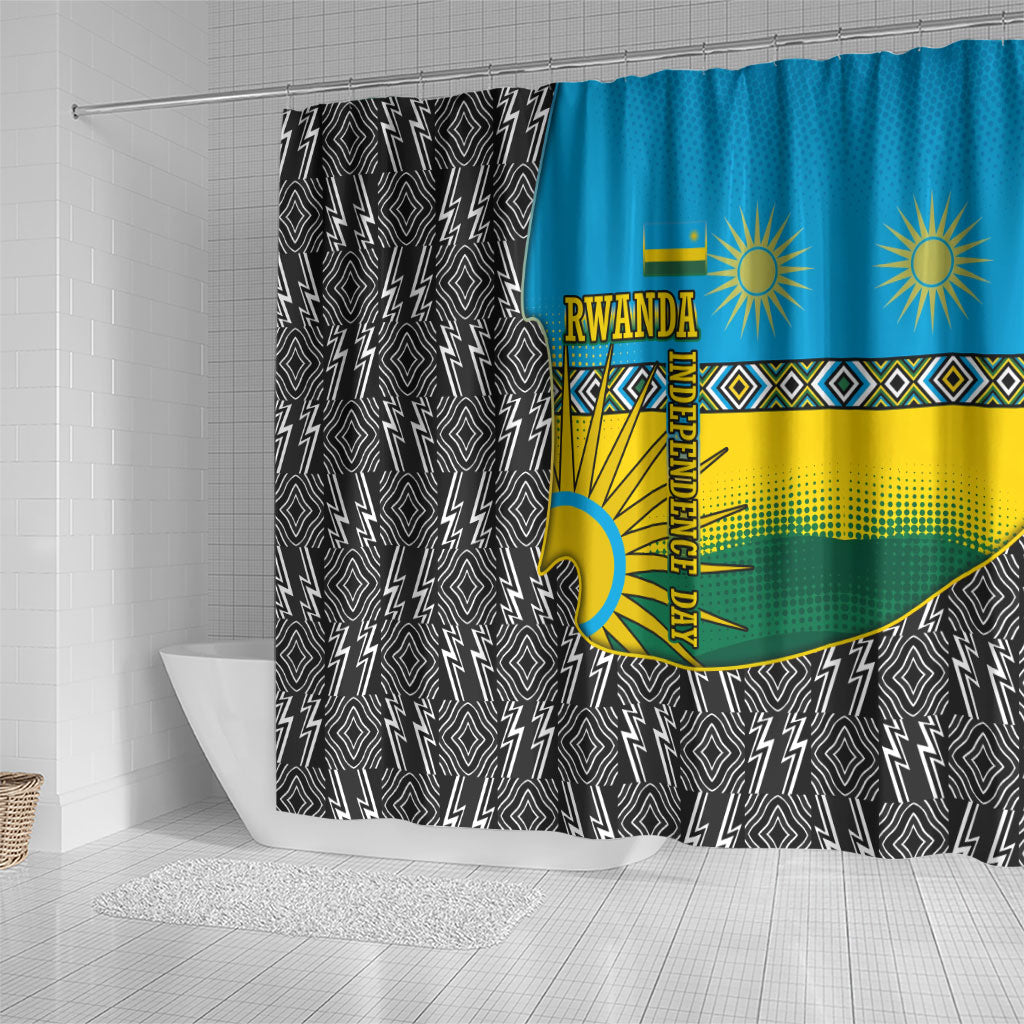 Rwanda Independence Day Unite Paix Progres Shower Curtain African Geometric Pattern - Power Fist And Coffee Branch Art