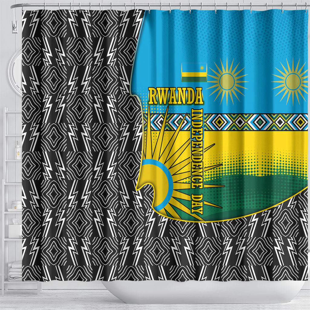 Rwanda Independence Day Unite Paix Progres Shower Curtain African Geometric Pattern - Power Fist And Coffee Branch Art