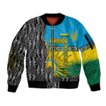 Rwanda Independence Day Unite Paix Progres Sleeve Zip Bomber Jacket African Geometric Pattern - Power Fist And Coffee Branch Art