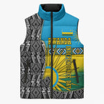 Rwanda Independence Day Unite Paix Progres Sleeveless Puffer Jacket African Geometric Pattern - Power Fist And Coffee Branch Art