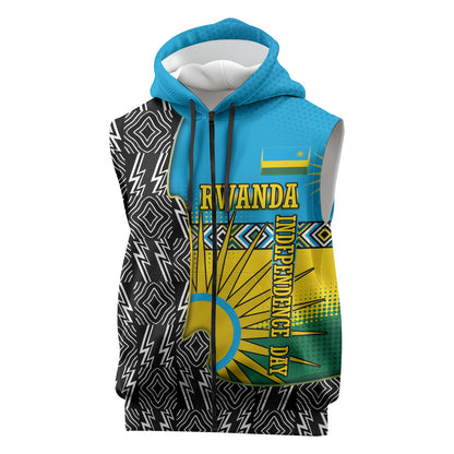 Rwanda Independence Day Unite Paix Progres Sleeveless Zip Hoodie African Geometric Pattern - Power Fist And Coffee Branch Art