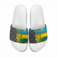 Rwanda Independence Day Unite Paix Progres Slide Sandals African Geometric Pattern - Power Fist And Coffee Branch Art