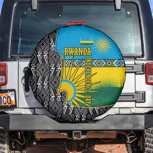 Rwanda Independence Day Unite Paix Progres Spare Tire Cover African Geometric Pattern - Power Fist And Coffee Branch Art