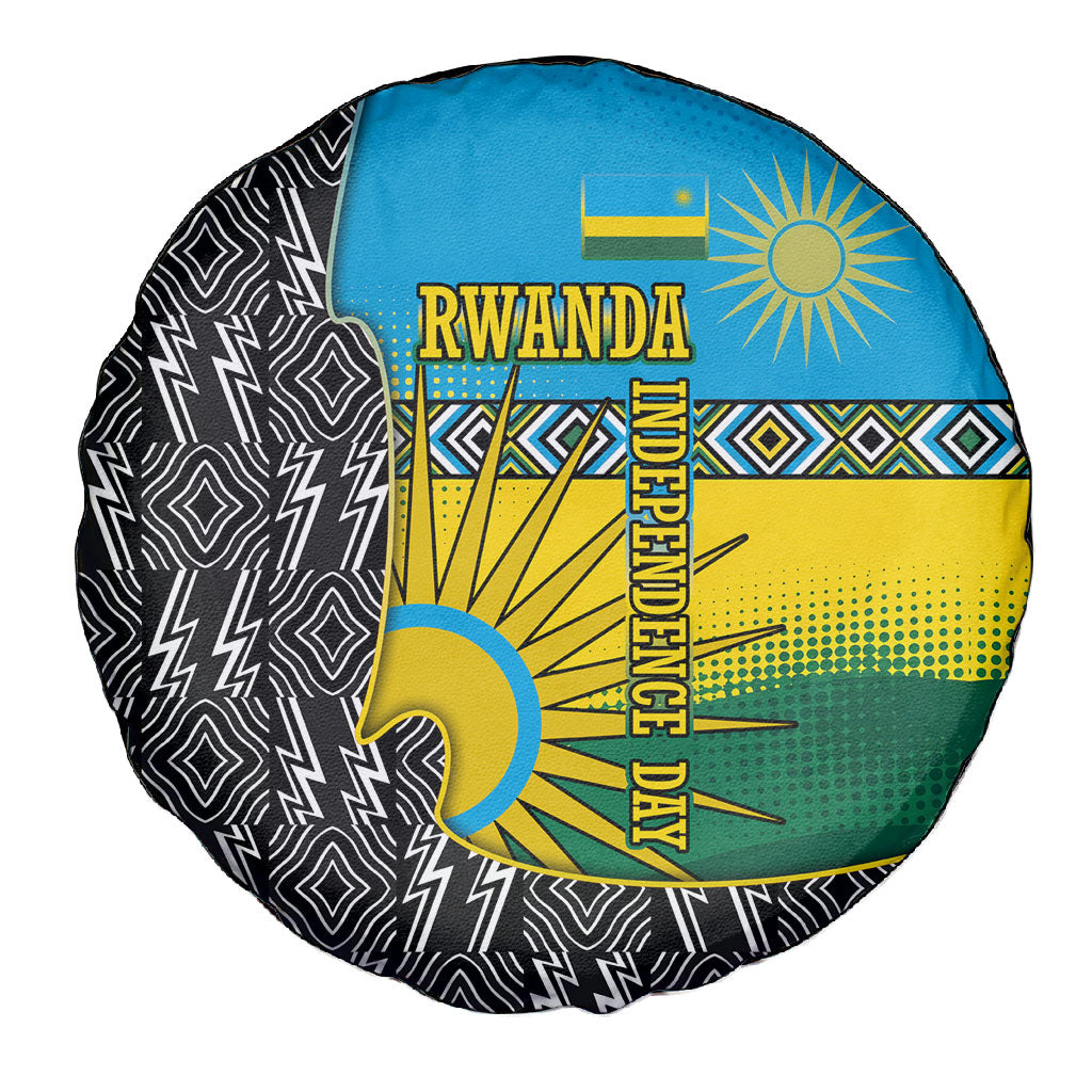 Rwanda Independence Day Unite Paix Progres Spare Tire Cover African Geometric Pattern - Power Fist And Coffee Branch Art