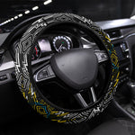 Rwanda Independence Day Unite Paix Progres Steering Wheel Cover African Geometric Pattern - Power Fist And Coffee Branch Art
