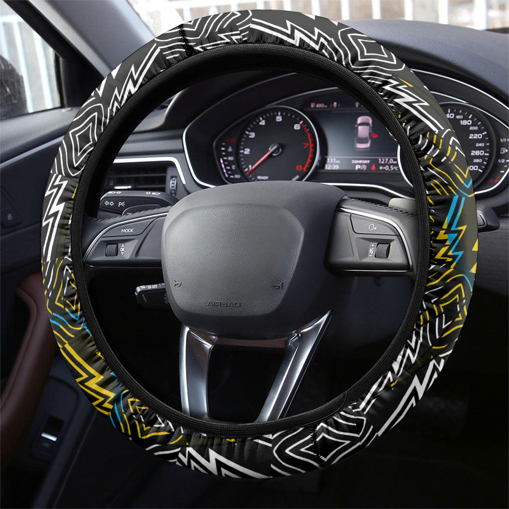Rwanda Independence Day Unite Paix Progres Steering Wheel Cover African Geometric Pattern - Power Fist And Coffee Branch Art
