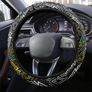 Rwanda Independence Day Unite Paix Progres Steering Wheel Cover African Geometric Pattern - Power Fist And Coffee Branch Art