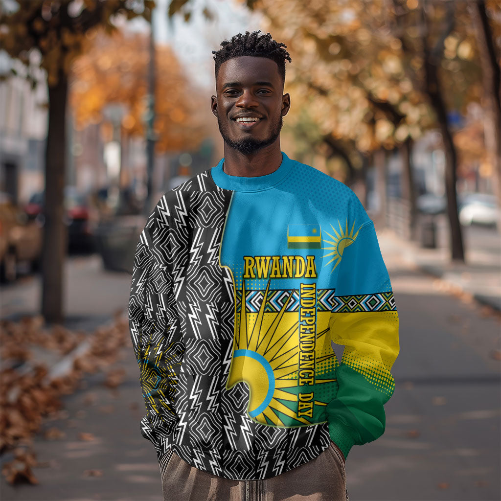 Rwanda Independence Day Unite Paix Progres Sweatshirt African Geometric Pattern - Power Fist And Coffee Branch Art