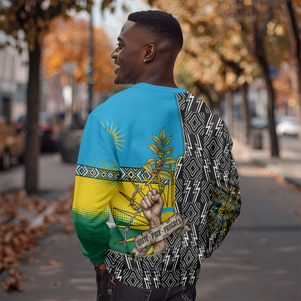 Rwanda Independence Day Unite Paix Progres Sweatshirt African Geometric Pattern - Power Fist And Coffee Branch Art
