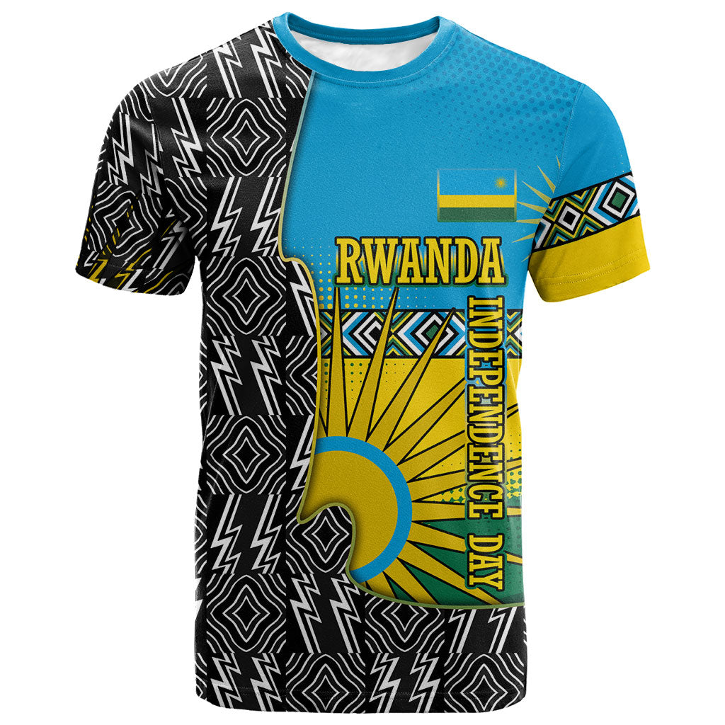 Rwanda Independence Day Unite Paix Progres T shirt African Geometric Pattern - Power Fist And Coffee Branch Art
