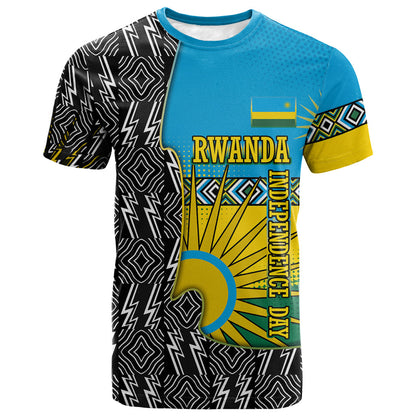 Rwanda Independence Day Unite Paix Progres T shirt African Geometric Pattern - Power Fist And Coffee Branch Art
