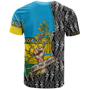 Rwanda Independence Day Unite Paix Progres T shirt African Geometric Pattern - Power Fist And Coffee Branch Art