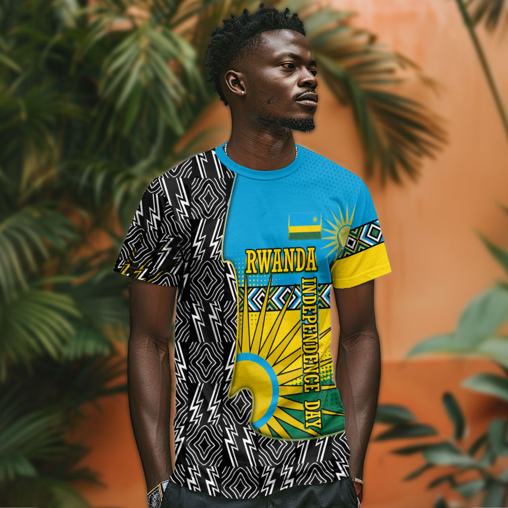 Rwanda Independence Day Unite Paix Progres T shirt African Geometric Pattern - Power Fist And Coffee Branch Art