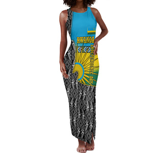 Rwanda Independence Day Unite Paix Progres Tank Maxi Dress African Geometric Pattern - Power Fist And Coffee Branch Art
