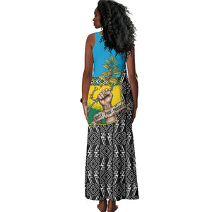 Rwanda Independence Day Unite Paix Progres Tank Maxi Dress African Geometric Pattern - Power Fist And Coffee Branch Art